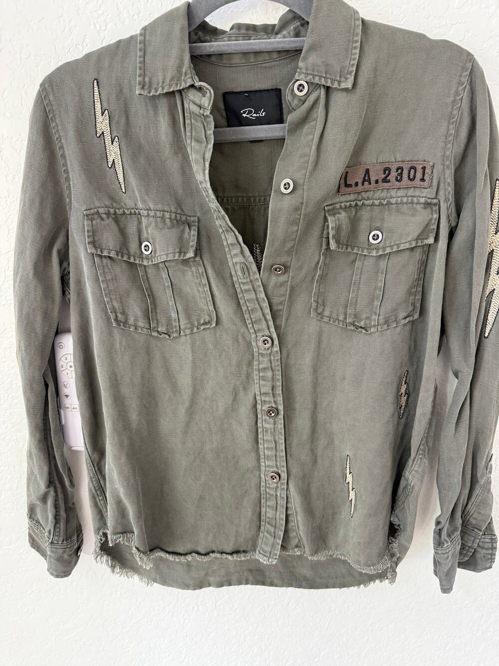 Rails Loren Utility Shirt Jacket Olive Lightning Bolt Embroidered Military XS